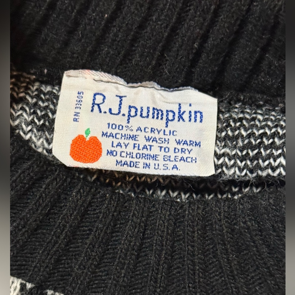 Vintage R.J. Pumpkin Neon Geometric Graphic Knit Sweater Y2K USA‎ - Picture 4 of 4